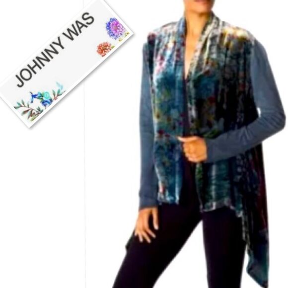 Johnny Was Velvet Teal Drape Open Front Sweater Cardigan In Team Size XS - Picture 1 of 13